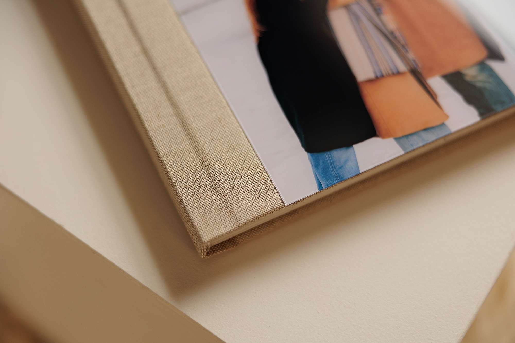 Flush-mount album open to family portrait