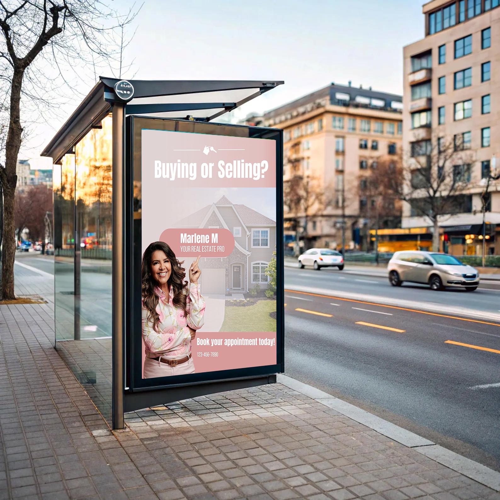 Branding photo featured on a bus stop sign advertisement